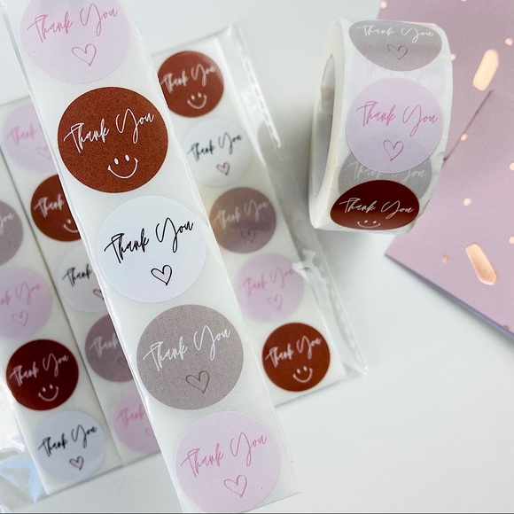200 Thank You Stickers. Mixed Neutral Colour Smiley Face. Shipping Stickers. - Picture 1 of 7